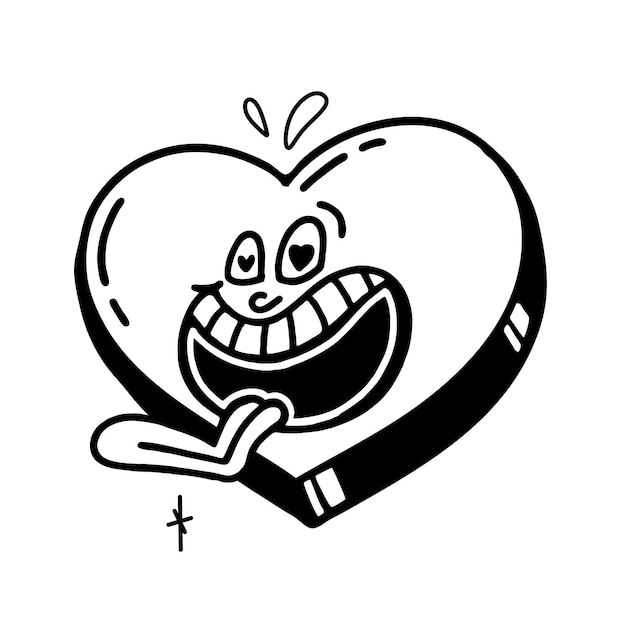Plik wektorowy serce jest postacią z kreskówki retro z komiksowego uśmiechu z lat 30. xx wieku