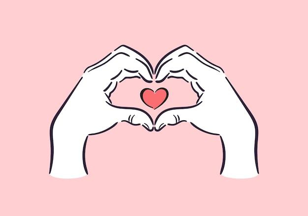 Serce Ręka Szczęśliwy Dzień Walentynek Gest Przedstawiający Miłość Ilustracja Wektorowa W Minimalistycznym Stylu Dla Plakatów Pocztówek Stron Internetowych Banerów Elementów Projektowych
