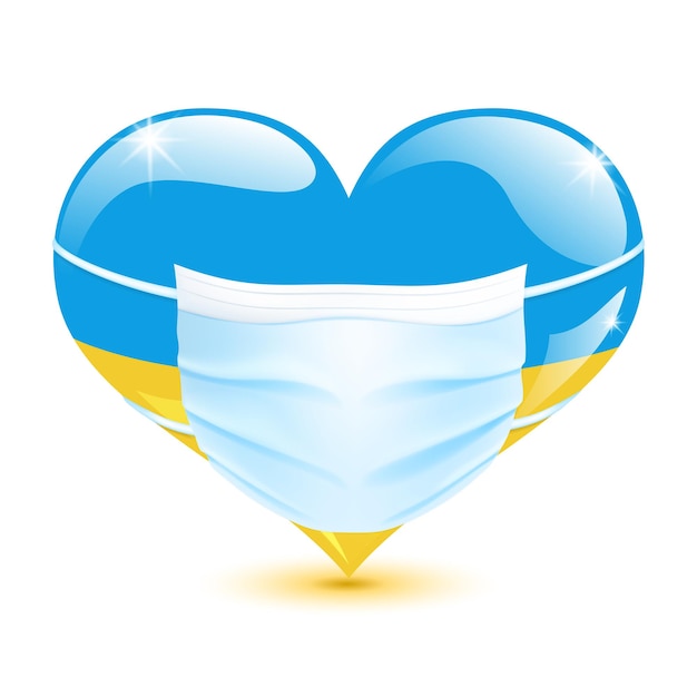 Serce W Kolorach Flag Ukrainy Z Maską Medyczną Chroniącą Przed Koronawirusem