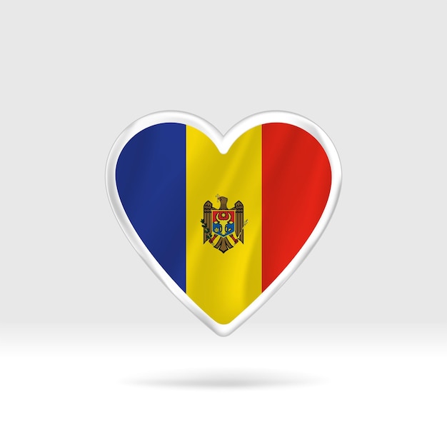 Serce z flagą Mołdawii. Srebrny przycisk szablon serce i flaga. Łatwa edycja i wektor w grupach.