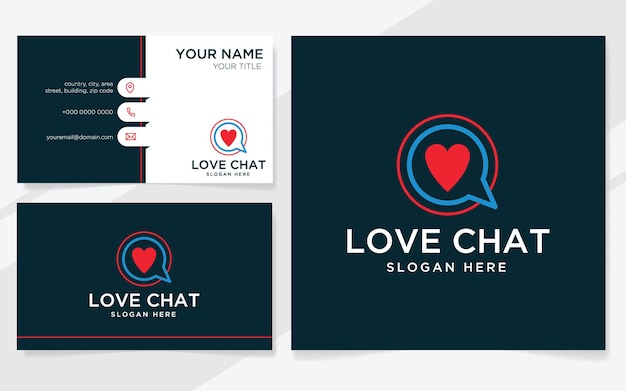 Serce Z Logo Czatu Odpowiednie Do Aplikacji Randkowych O Miłości Lub Walentynkach Z Szablonem Wizytówki