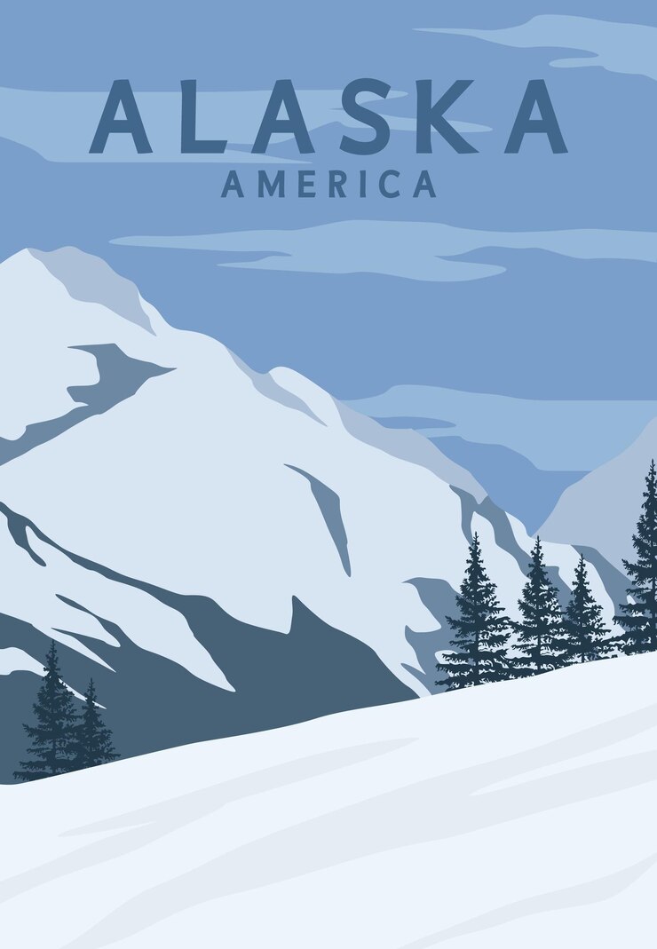 Serene Snowy Mountains of Alaska plakat wektorowy projekt ilustracji
