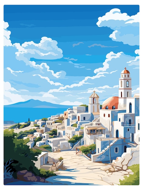 Plik wektorowy serifos grecja vintage travel poster souvenir postcard portret malarstwo ilustracja wpa