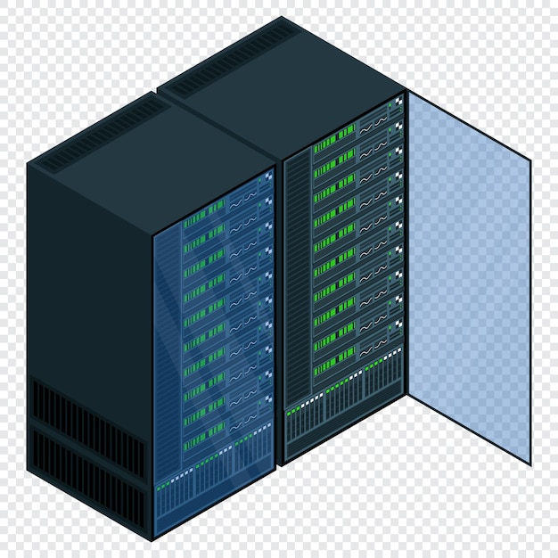 Plik wektorowy serwer izometryczny serwerownia sieciowa sprzęt komputerowy 3d przechowywanie bazy danych technologia izometryczna ilustracja wektora