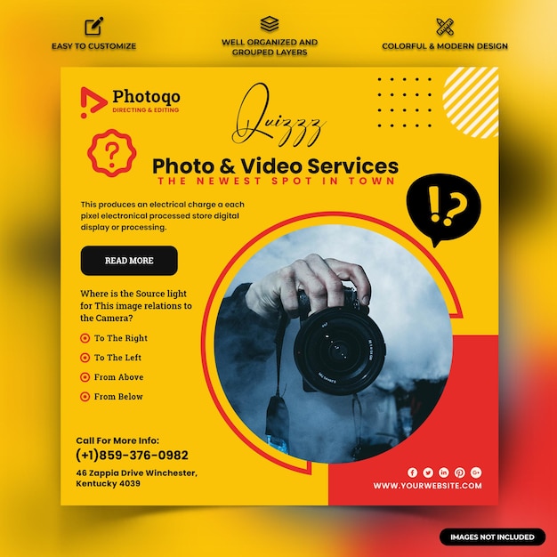 Serwis Fotograficzny I Wideo Instagram Social Media Post Szablon Banera Internetowego Wektor Premium