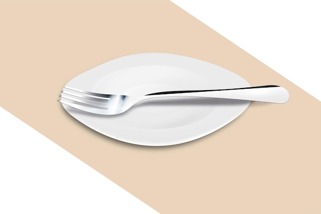 Serwowany talerz z widelcem na beżowym płótnie z cieniem 3D ilustracja wektorowa projektu kawiarni restauracyjnej