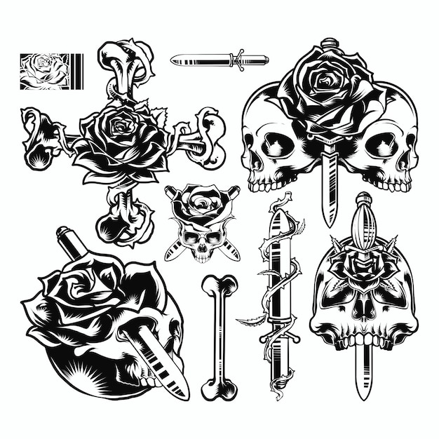 Plik wektorowy set bundle skull design ilustracja logo