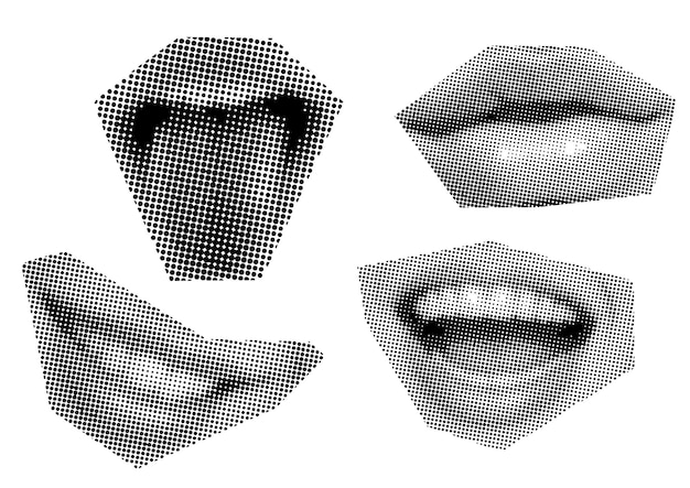 Set clip art Usta i usta uśmiech język kropki Punk y2k czarno-białe elementy kolażu