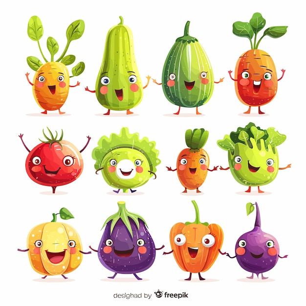 Plik wektorowy set_cute_mascot_vegetables_characters_funny