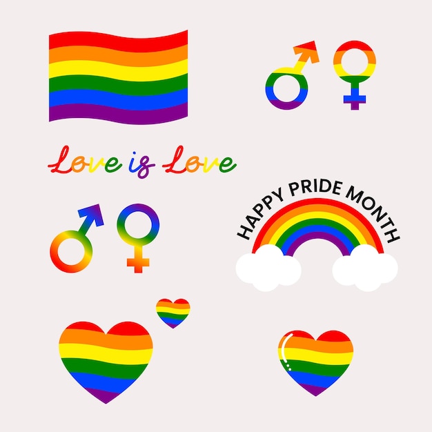 Set de iconos mes del orgullo y LGBT