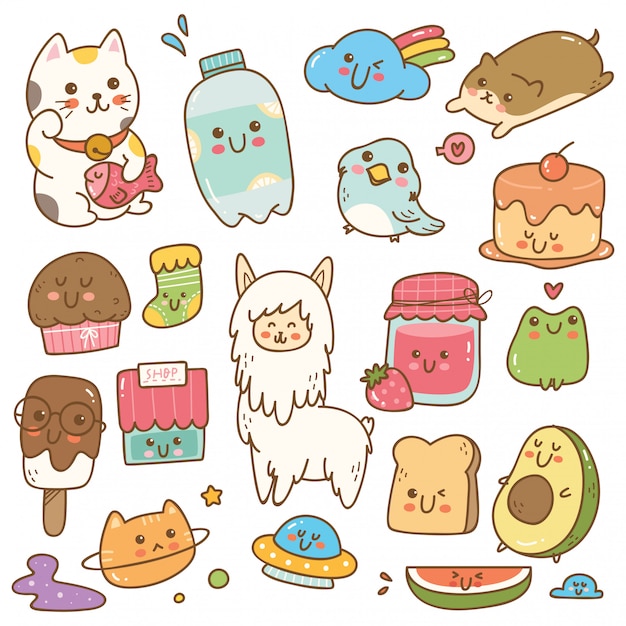 Set Kawaii Doodle Wektoru Ilustracja