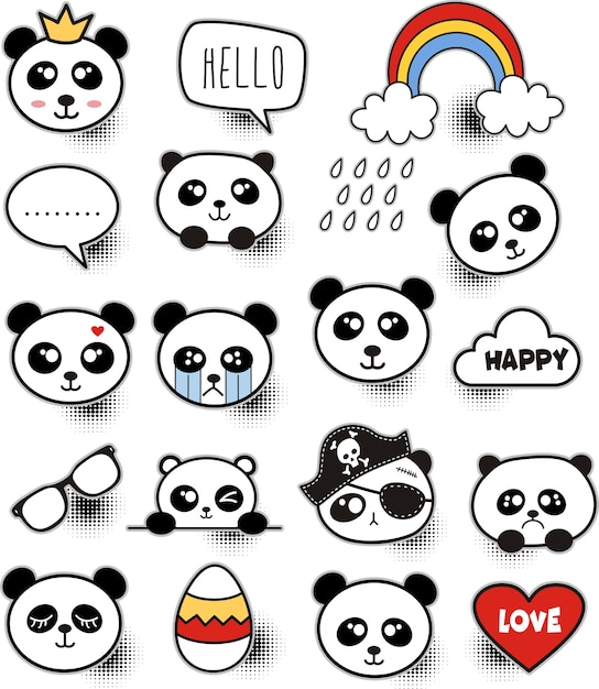 Plik wektorowy set kolorowa doodle panda na papierowym tle