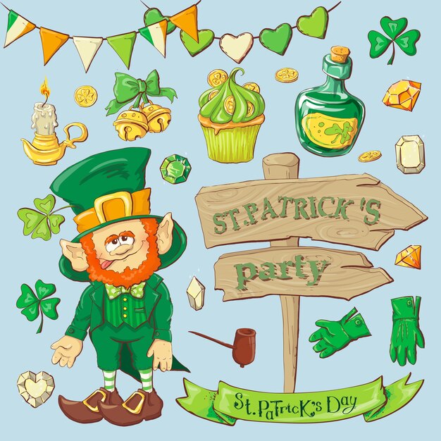 Set leprechaun charakterów pozy, eps10 wektoru format