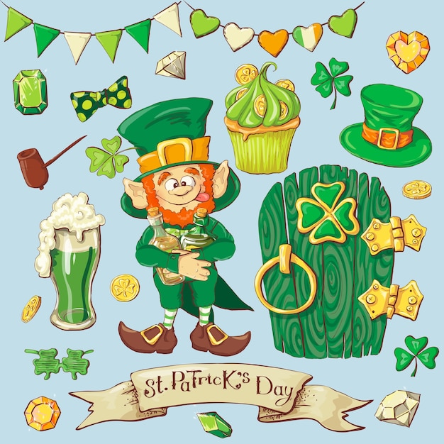 Set leprechaun charakterów pozy, eps10 wektoru format