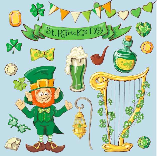 Set leprechaun charakterów pozy, eps10 wektoru format