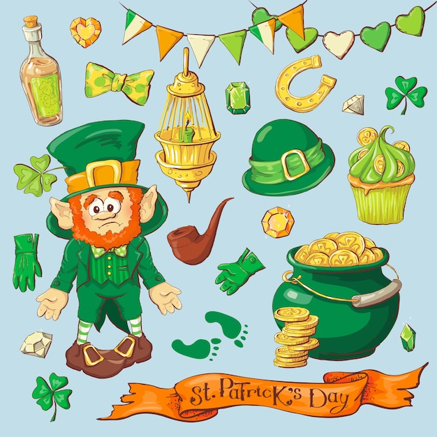 Set leprechaun charakterów pozy, eps10 wektoru format