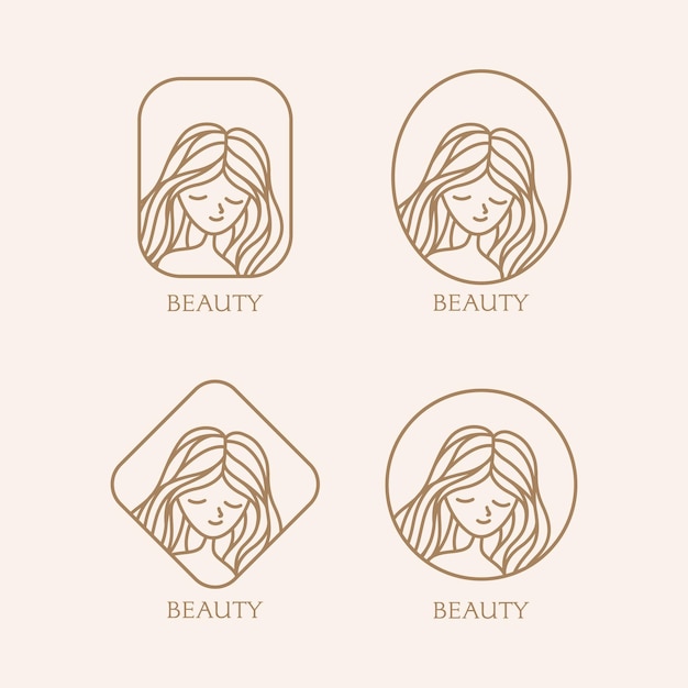 set logo of lady woman beautiful power for womans day female beauty business branding identity