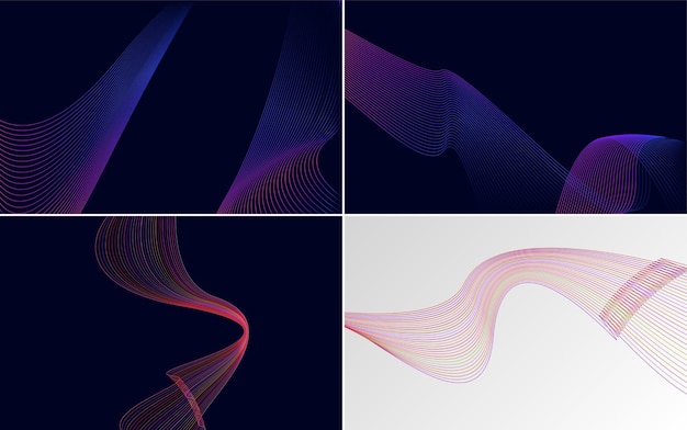 Set of 4 geometryczny wzór fali tła Streszczenie ilustracji wektorowych linii macha