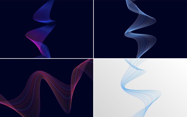 Set of 4 geometryczny wzór fali tła Streszczenie ilustracji wektorowych linii macha