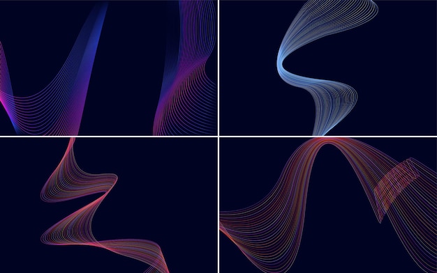 Set of 4 geometryczny wzór fali tła Streszczenie ilustracji wektorowych linii macha