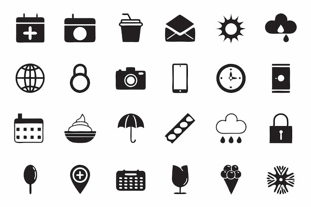 Set of Black and White Icons for Various Purposes