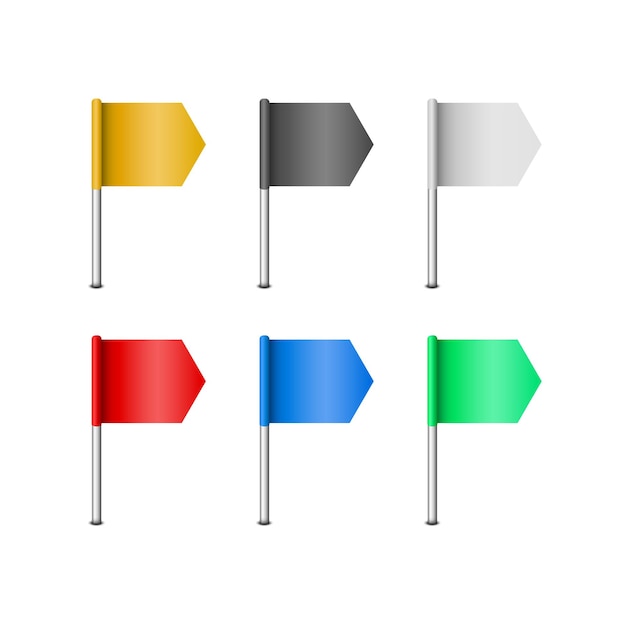 set of flags location pointer with 6 different colors for navigation apps and user interface design