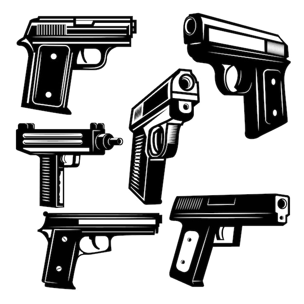 Set pistoleciki na białym tle. element logo, etykieta, godło, znak. ilustracja.