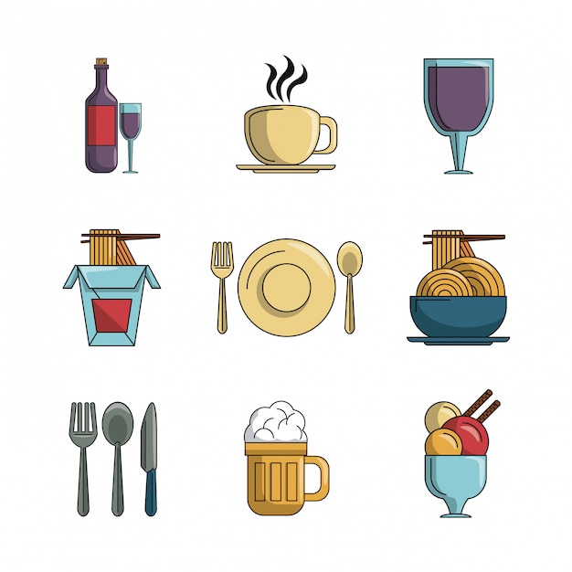 Set Restauracyjnych Element Ikon Wektorowa Ilustracyjna Grafika