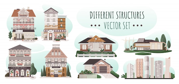 Set Różni Domy, Nowożytna Mieszkaniowa Architektura, Ilustracja