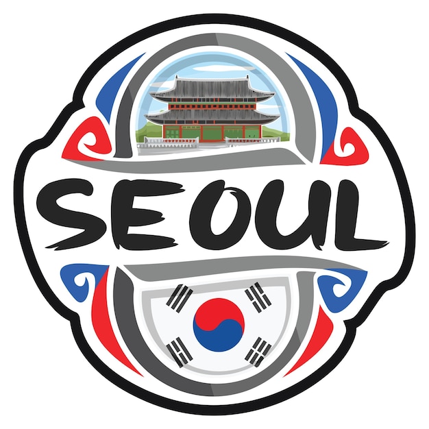 Plik wektorowy seul korea południowa flaga podróży pamiątkowe naklejki logo znaczek godło godło herb ilustracja