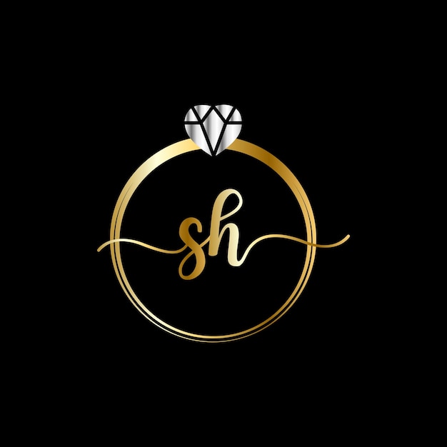 Sh Monogramy Wedding Circle Pismo Odręczne Biżuteria Logo Szablon Wektor