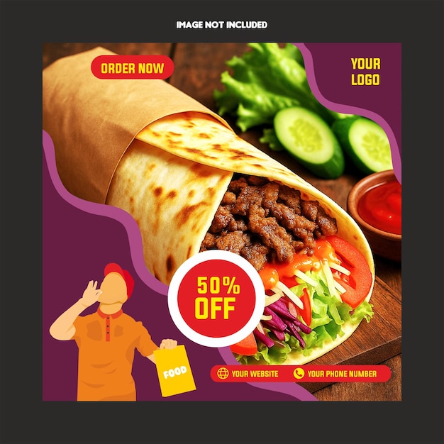 Shawarma Food Takeout Flyer i promocja żywności w mediach społecznościowych