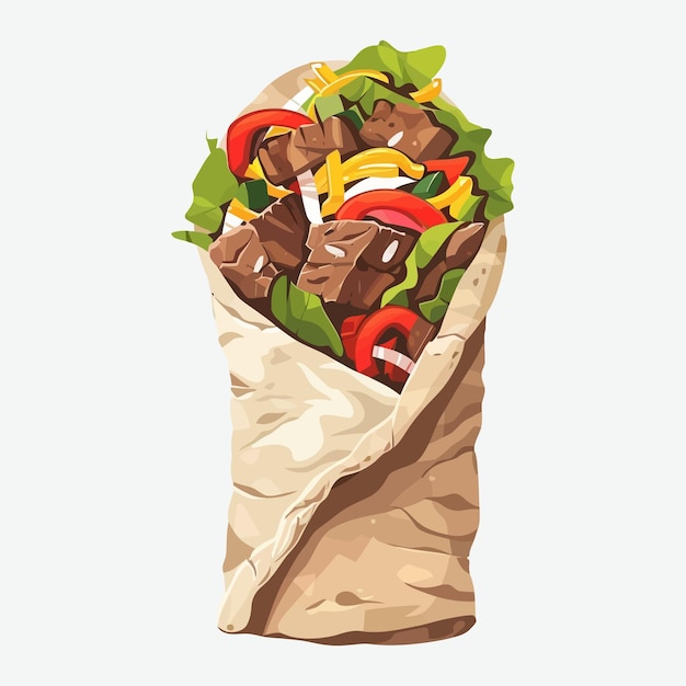 Shawarma pyszne jedzenie płaska ilustracja wektorowa