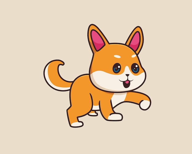 Shiba Inu Chodzący Styl Ilustracji Kreskówki