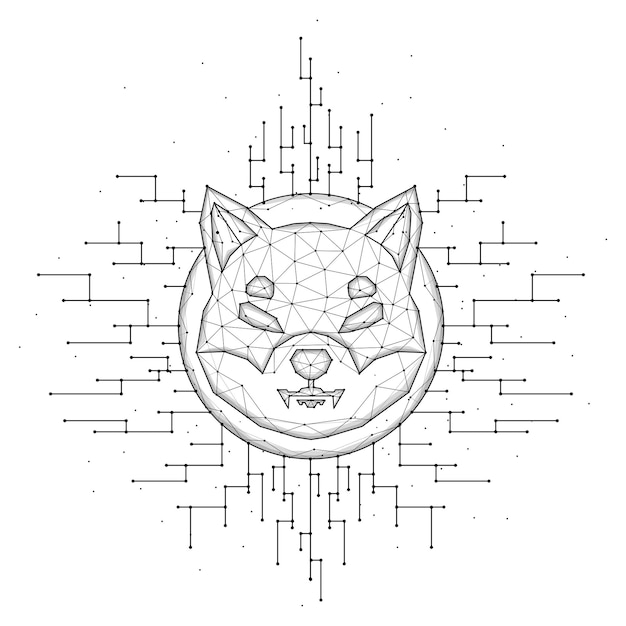 Shiba Inu Cyfrowy Wektor Ilustracja Na Białym Tle. Kryptowalutowa Konstrukcja Low Poly