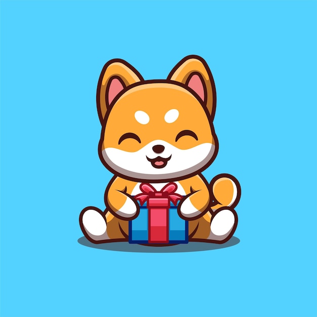 Shiba Inu Siedząc Pudełko śliczne Kreatywne Kawaii Kreskówka Maskotka Logo