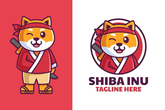 Shiba Inu W Samurajskich Ubraniach Projekt Logo Kreskówki