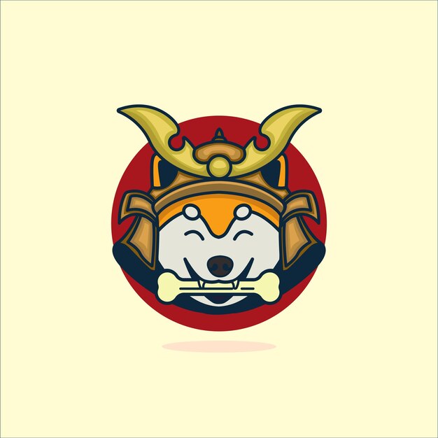 Plik wektorowy shiba inu z wektorem projektu logo samurai hetmet