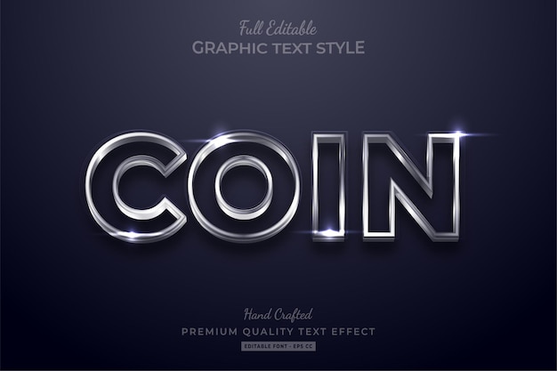 Plik wektorowy shining silver coin edytowalny styl czcionki efektu tekstowego