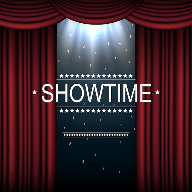 Showtime tło z kurtyną oświetlone przez reflektory