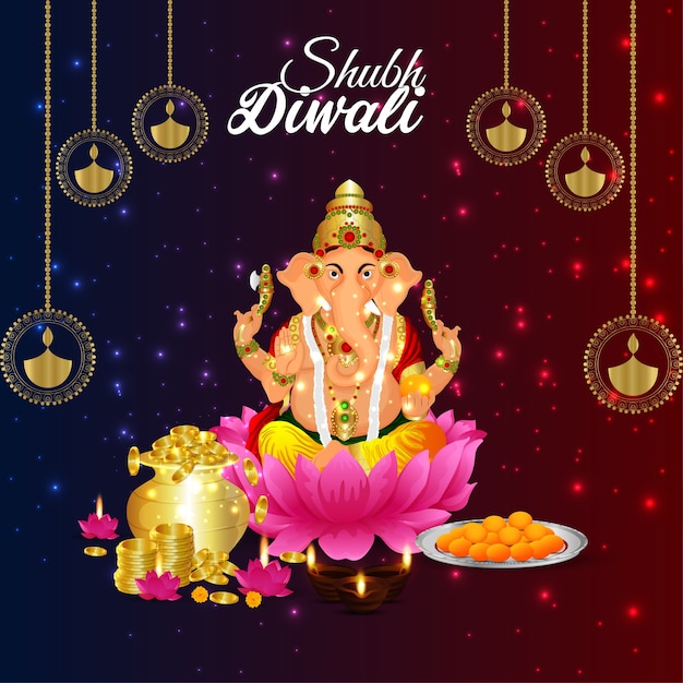 Shubh diwali tło i kreatywna ilustracja pana Ganesha