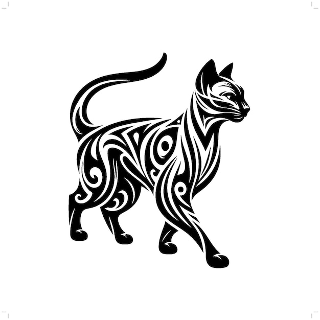 Siamski Kot W Nowoczesnym Tatuażu Plemiennym Abstrakcyjny Sztuka Linii Zwierząt Minimalistyczny Kontur Wektorowy