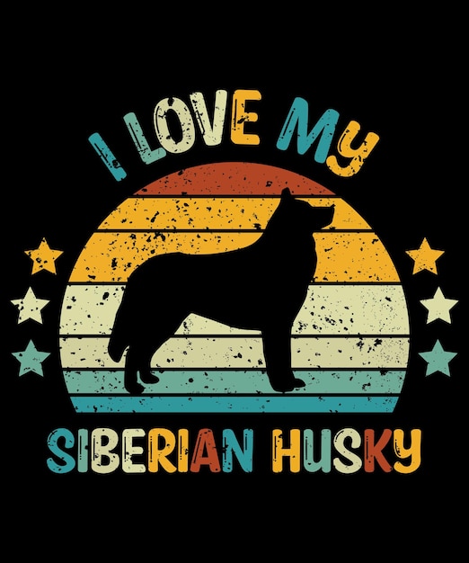 Siberian Husky Sylwetka Vintage I Retro Projekt Koszulki