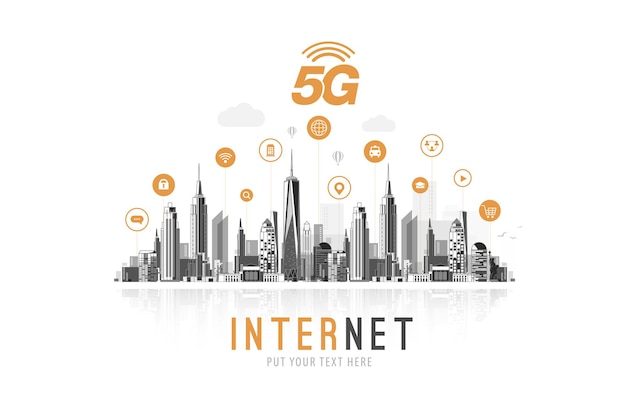 Sieć 5g Bezprzewodowy Internet Połączenie Wi-fi Inteligentna Koncepcja Sieci Komunikacyjnej Miasta Wysoka Prędkość