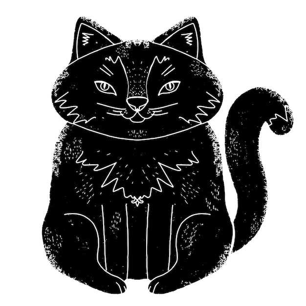 Plik wektorowy siedzący kot w stylu linorytu grafika element wektorowy do projektowania