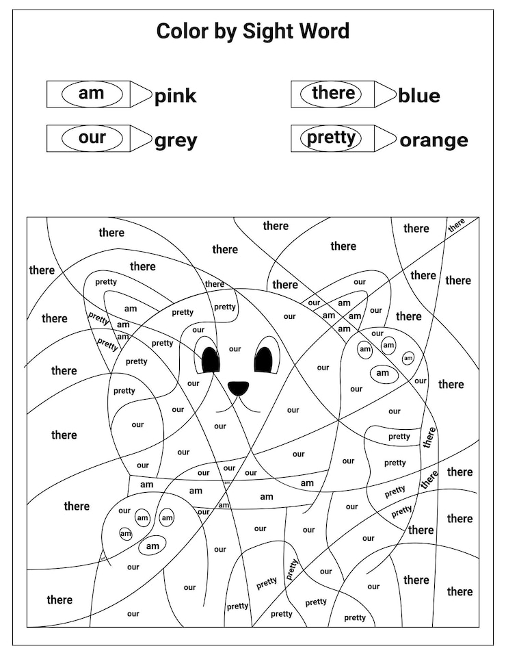 Wektor sight words kolorowanki arkusz edukacyjny do nauki przedszkolnej i podstawowej, kolorowanki