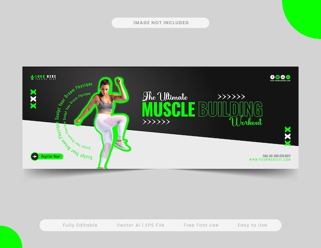 Siła mięśniowa w siłowni i fitness Facebook cover wektorowy szablon