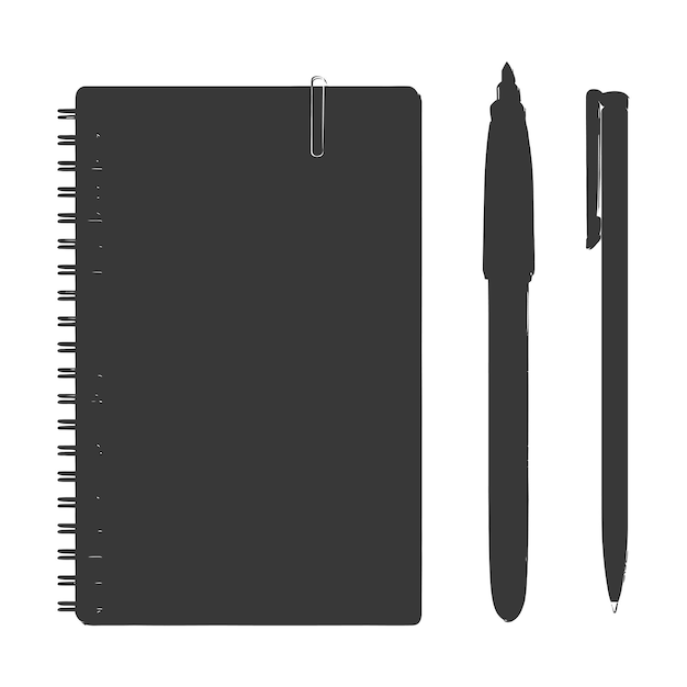 Plik wektorowy silhouet notebook i długopis tylko kolor czarny