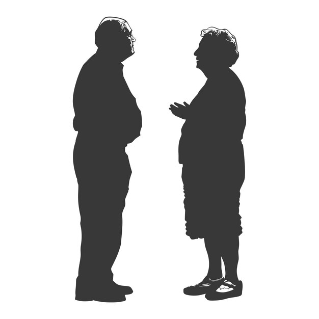 Plik wektorowy silhouette starszy mężczyzna i starsze kobiety stały podczas rozmowy tylko czarny kolor