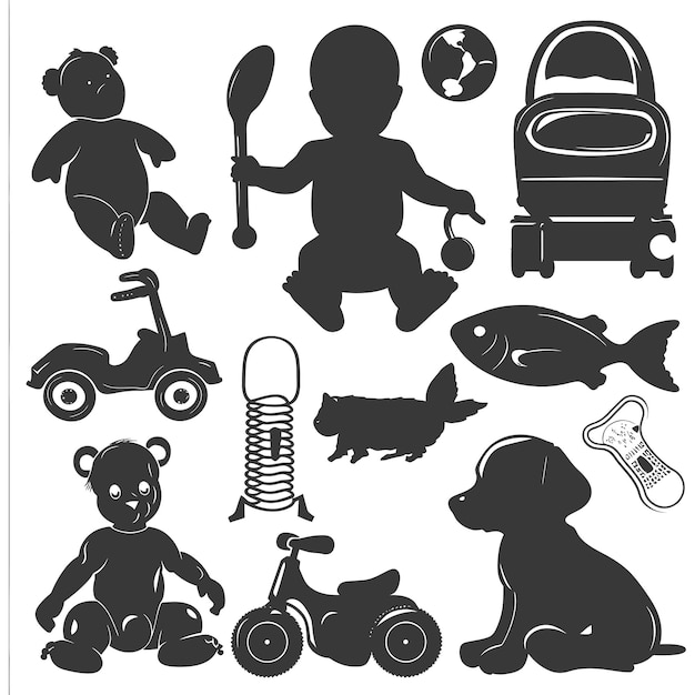 Plik wektorowy silhouette zabawki dla dzieci tylko czarne kolory